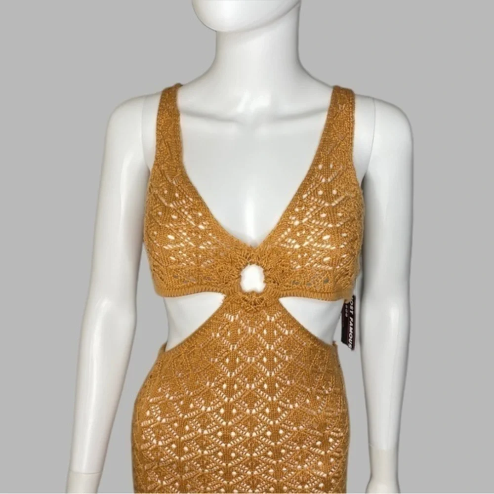 Almost Famous Golden Oat Cut Out Crotchet Cover Up Maxi‎ Dress